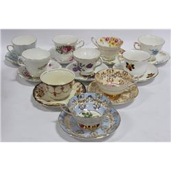 10 ASSORTED CUPS & SAUCERS MADE IN ENGLAND