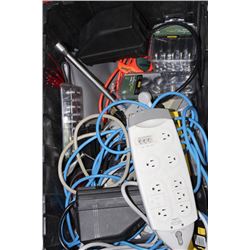 TOTE OF ASST. TOOLS/POWER CORDS ETC