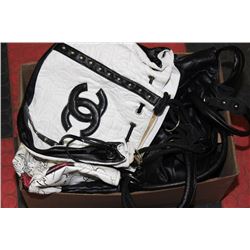 BOX OF 7 USED REPLICA DESIGNER HAND BAGS