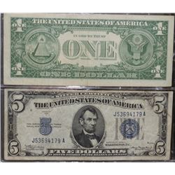 U.S. 1 DOLLAR & 5 DOLLAR BLUE SEAL