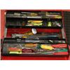 Image 1 : LARGE RED TOOLBOX WITH ASSORTED HAND TOOLS