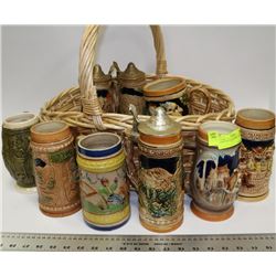 BASKET OF COLLECTIBLE STEINS