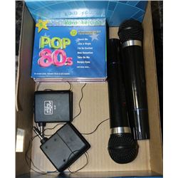 BOX W/2 CORDLESS KARAOKE MICROPHONES & 6 DISKS