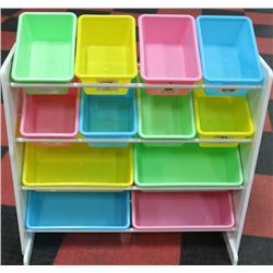 12 STORAGE BINS ON STAND