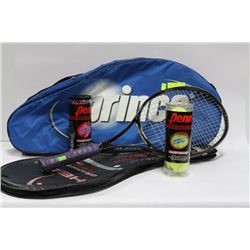 2 TENNIS RACQUETS WITH BAG AND BALLS
