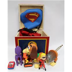 WOODEN TOY BOX WITH TOYS