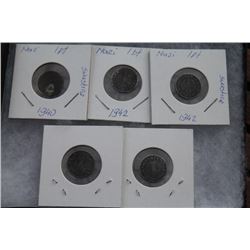 SET OF 5 GERMAN NAZI COINS W/ SWASTIKA