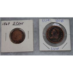 1808 & 1869 AMERICAN COINS
