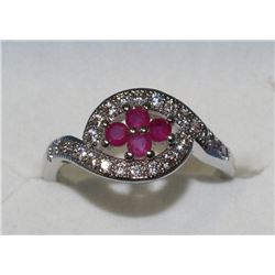 SILVER RING .925% WITH NATURAL RUBY, SIZE 8 (4.2G)