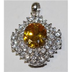 SILVER PENDANT .999% - LAB-CITRINE AND CZ 9.6G