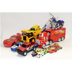 BOX OF TOY TRUCKS AND CARS