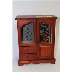 WOODEN JEWELLRY BOX - ETCHED GLASS DOOR