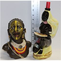 AFRICAN HEAD STATUE AND BOTTLE