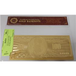 99.9% 24K GOLD LEAF $100 AMERICAN DOLLAR BILL