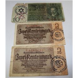 3 NAZI BANKNOTES STAMPED 'CONCENTRATION CAMP'