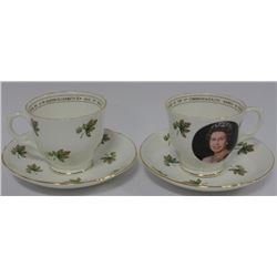 PAIR OF COMMEMORATIVE TEA CUPS & SAUCERS