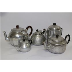 TRAY OF ALUMINUM TEA POTS