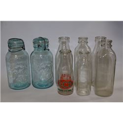 BOX OF ANTIQUE MILK BOTTLES & SEALERS