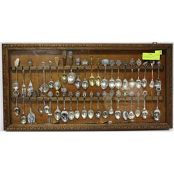 DISPLAY CASE W/ OVER 45 COLLECTIBLE SPOONS