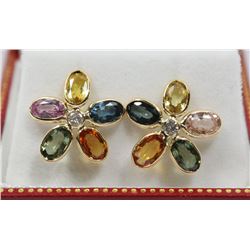 #39-PAIR OF 14K YELLOW GOLD SAPPHIRE AND DIAMOND