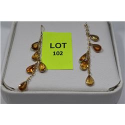 #24-PAIR OF 14K YELLOW GOLD SAPPHIRE DROP EARRINGS