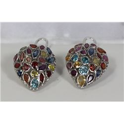 #14- PAIR OF 925 STERLING SILVER MULTI-COLORED