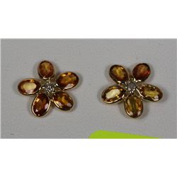 #46-14K GOLD YELLOOW SAPPHIRE DIAMOND EARRINGS