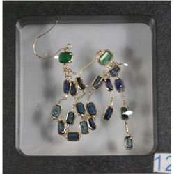 #12- PAIR OF 14K YELLOW GOLD HAND MADE EMERALD &