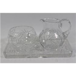 ESTATE PINWHEEL CRYSTAL CREAM & SUGAR SET W / TRAY