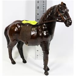 WOODEN & LEATHER HORSE FIGURINE