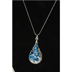 SILVERTONE & BLUE GEMSTONE NECKLACE
