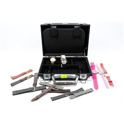 BLACK INTEC CASE FILLED W/ WATCHES AND NEW WATCH