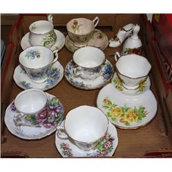 TRAY OF ASST ROYAL ALBERT CHINA TEA CUPS & SAUCERS