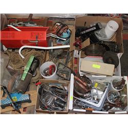 PALLET OF ASSORTED TOOLS INCLUDING CASTOR WHEELS