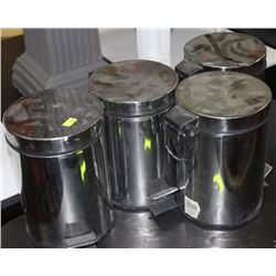 SET OF 4 MINI  STAINLESS STEEL GARBAGE CANS