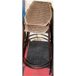 PAIR OF WICKER SEAT BAR STOOLS