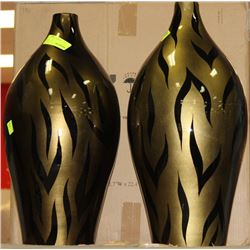 PAIR OF BLACK & GOLD TONE ACCENT VASES