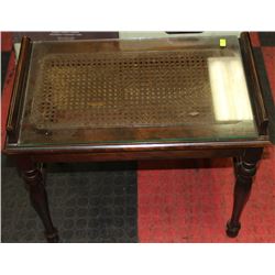 WOOD & WICKER WITH GLASS TOP END TABLE