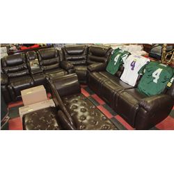 DUAL RECLINING LEATHER SOFA & LOVE WITH CORNER