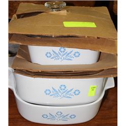 3 PIECE SET OF CORNING WARE BAKING DISHES -
