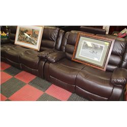 MARTIN BROWN LEATHER DUAL RECLINING SOFA & LOVE