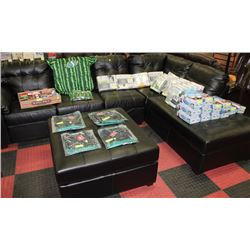 NEW BLACK LEATHERETTE SECTIONAL WITH OTTOMAN
