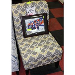 GREY & YELLOW PATTERNED ACCENT CHAIR