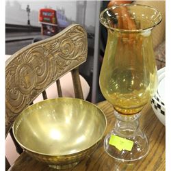 GLASS VASE WITH BRASS BOWL