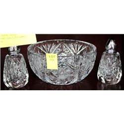 PINWHEEL CRYSTAL SALT & PEPPER SHAKER WITH BOWL