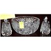 Image 1 : PINWHEEL CRYSTAL SALT & PEPPER SHAKER WITH BOWL
