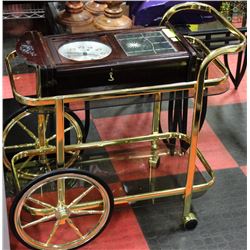 DECORATIVE BRASS & GLASS TEA TROLLEY