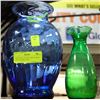 Image 1 : LARGE BLUE GLASS VASE & SMALL GREEN GLASS VASE
