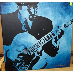 SIGNED  JAZZ BLACK & BLUE OIL ON CANVAS