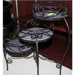 3 TIER SLATE & WROUGHT IRON PLANT STAND